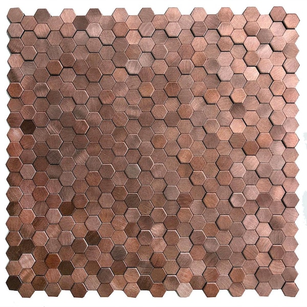 10 Pack Self-Adhesive PVC Backsplash DIP Mini Bronze Hex Tile 12 in x 12 in
