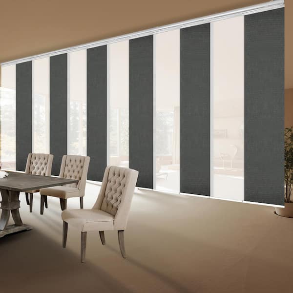 EMOH Granite Gossamer 140 in. - 260 in. W x 94 in. L Adjustable 12-Panel White Double Rail Panel Track with 23.5 in. Slates