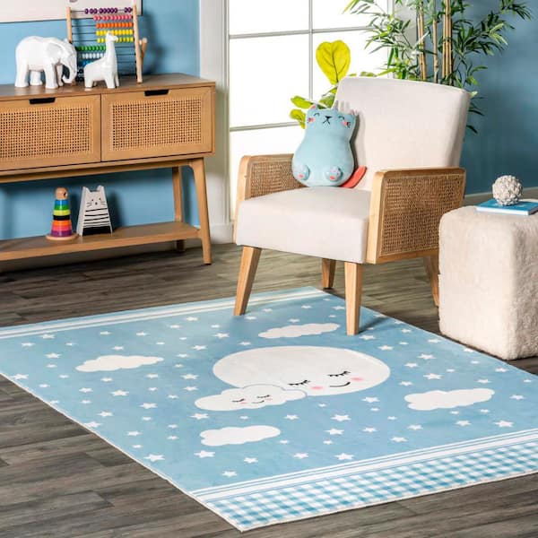 8 ft. x 10 ft. Blue Peaceful Night Machine Washable Kids Area Rug