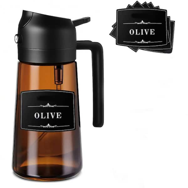 16 oz./470ml 2-in-1 Glass Brown Black Oil Dispenser Sprayer Bottle for Cooking Air Fryer BBQ Baking Salad