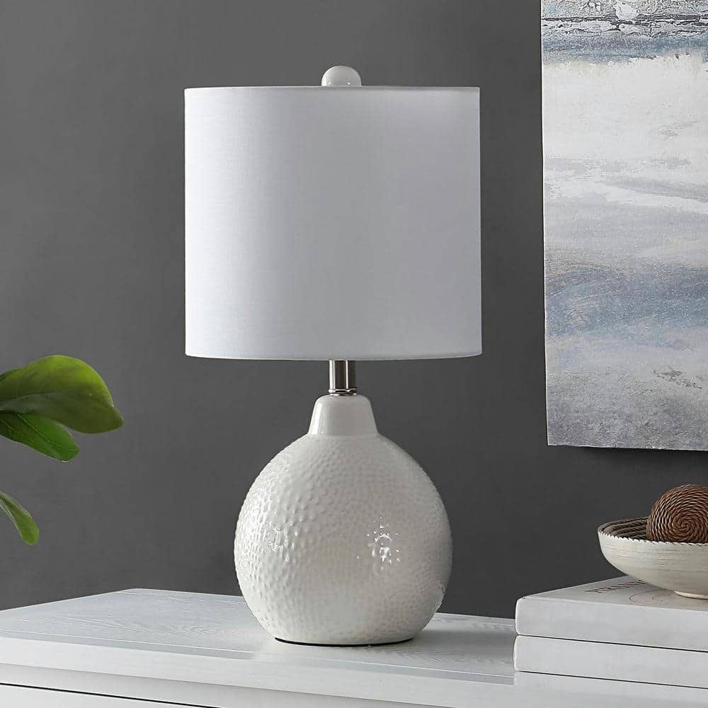 Ivory Ceramic Gourd Table Lamp with White Drum Shade