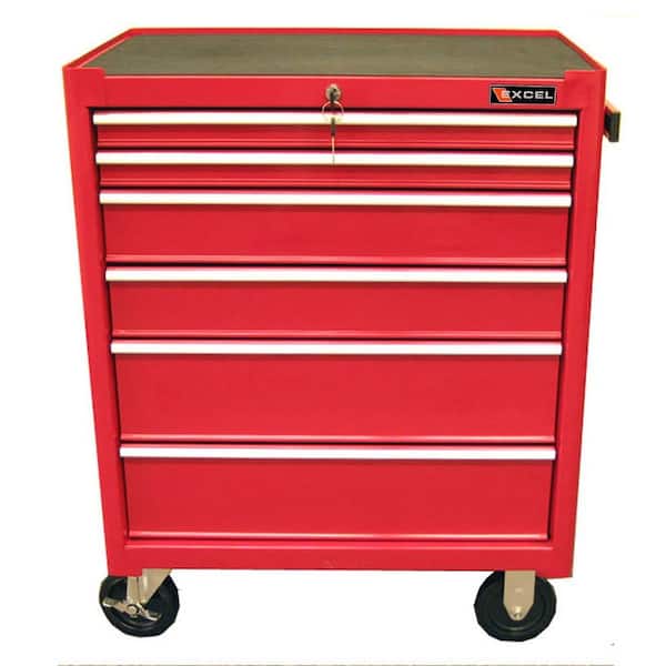 Excel 27 in. 6-Drawer Steel Roller Cabinet Tool Chest in Red