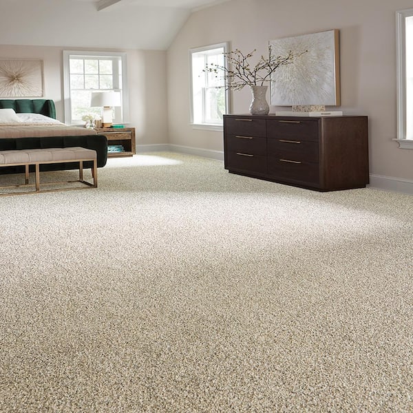 Radiant Retreat III Sandy Beige- Beige 73 oz. Polyester Textured Carpet - Installation Required
