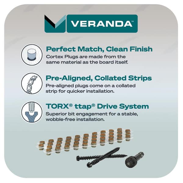 FastenMaster Collated Cortex Hidden Fastening System for Veranda Decking - 2-1/2 in. Cortex screws and plugs in Timber Brown (50 LF)