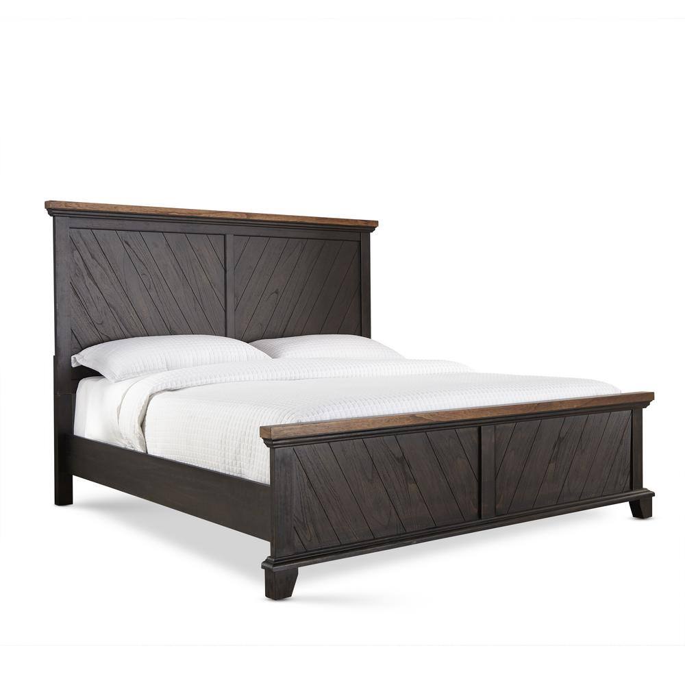 Bear Creek King Panel Bed with Chevron Wood Headboard in Chocolate and Honey