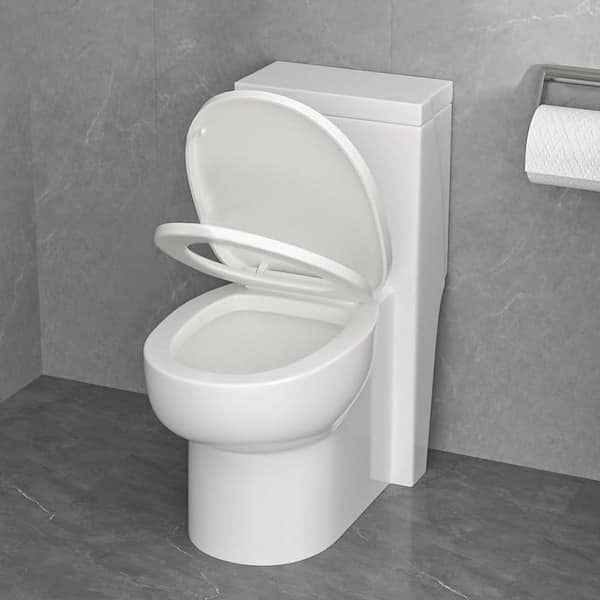 Ceramic 1.28 GPF 1-Piece Single Flush Left Side Flush Handle Elongated Toilet in Glossy White with Soft Closing Seat