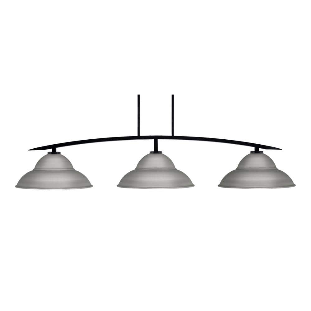 Siena 3-Light Matte Black Billiard Light with 16 in. Graphite Metal Shades 