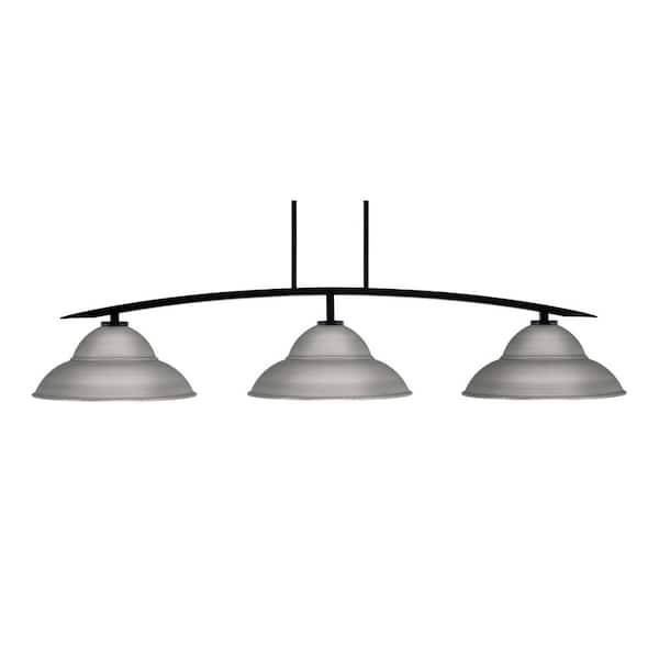 Unbranded Siena 3-Light Matte Black Billiard Light with 16 in. Graphite Metal Shades No Bulbs Included
