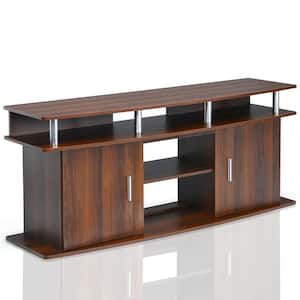 63 in. Brown TV Stand Entertainment Console Center Fits TV's Up to 70 in. W/2 Cabinets