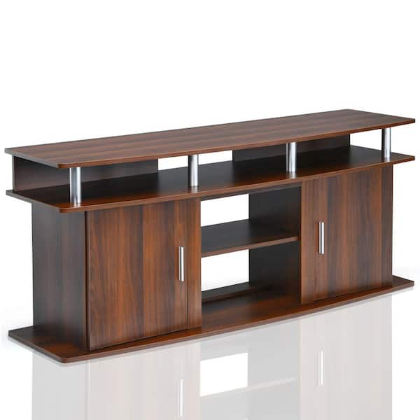 Costway 63 in. Brown TV Stand Entertainment Console Center Fits TV's Up to 70 in. W/2 Cabinets