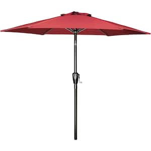 7-1/2 ft. Aluminum Outdoor Market Yard Patio Umbrella with Push Button Tilt/Crank, 6 Sturdy Ribs for Garden in Red