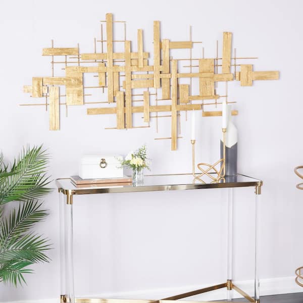 CosmoLiving by Cosmopolitan 62 in. x  32 in. Metal Gold 3D Stripes Geometric Wall Decor