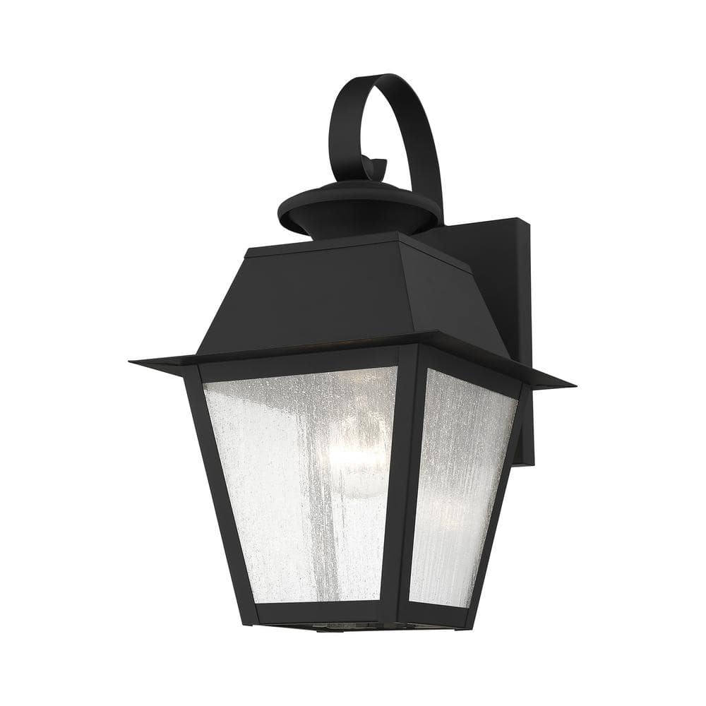 Elegant Black Seeded Glass Lantern Sconce, Dimmable Direct Wired