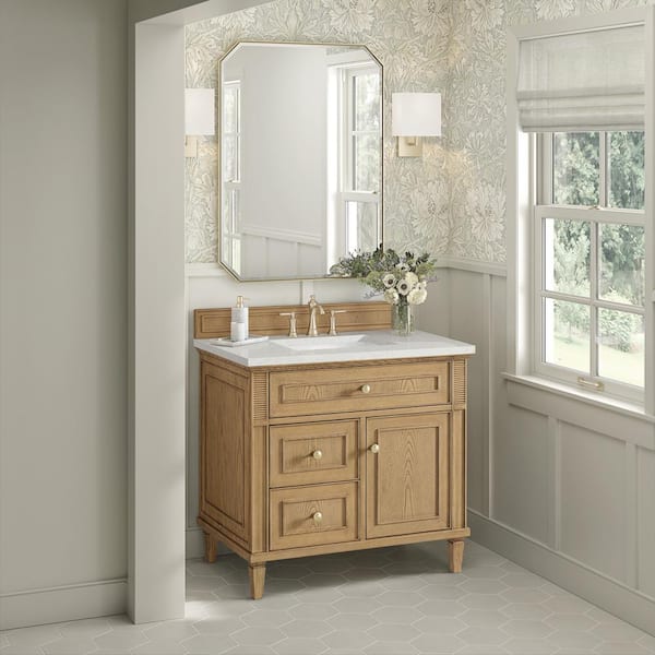 James Martin Vanities Lorelai 36.0 in. W x 23.5 in. D x 34.06 in. H Single Bath Vanity in Light Natural Oak with Lime Delight Quartz Top