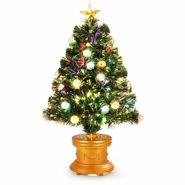 Costway 3 ft. Pre-Lit Artificial Christmas Tree Fiber Optical Firework with Ornaments and Gold Top Star