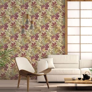 Into The Wild Red Metallic Leaf Foliage Non-Pasted Non-woven Paper Wallpaper Roll