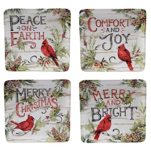 8.5 in. Evergreen Christmas Multicolored Earthenware Dessert Plate (Set of 4)