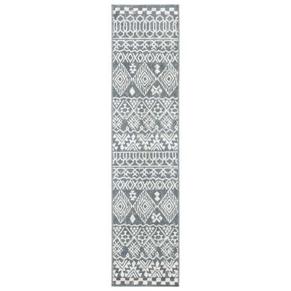 Pyramid 2 ft. x 9 ft. Ivory/Charcoal Diamond Geometric Striped Runner Rug