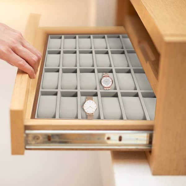 24 Slots Wooden Watch Display Tray Jewelry Box Organizer Storage