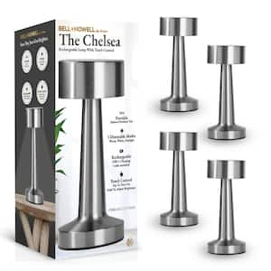 The Chelsea 8.4 in. Chrome Modern Cordless Rechargeable Integrated LED Table Lamp (4-Pack)