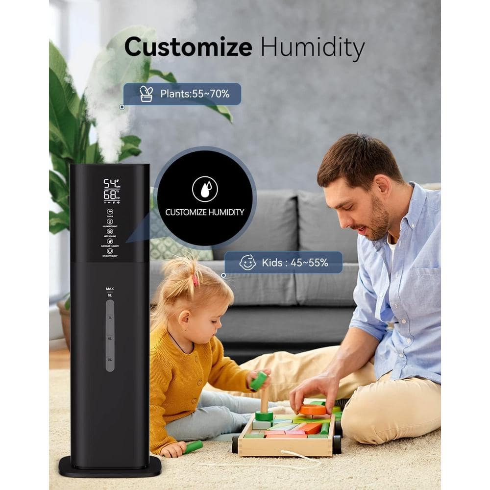Black 2.11 Gallon Ultrasonic Cool Mist Tower Humidifier with Remote