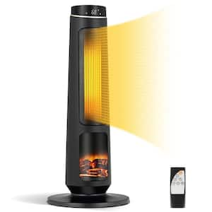 1500-Watt 30 in. Black Ceramic Electric Space Heater PTC Fast Heating 3D Realistic Flame