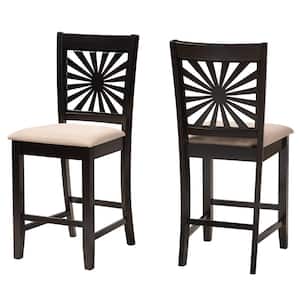 Olympia 25.4 in. Beige and Espresso Brown Wood Counter Stool (Set of 2)
