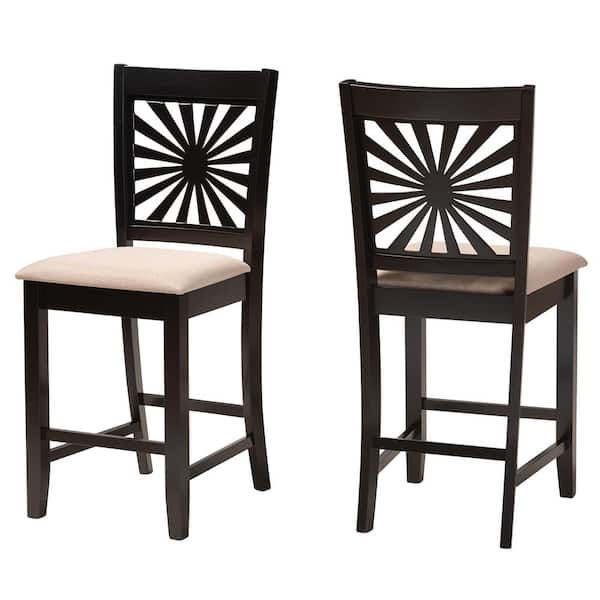 Baxton Studio Olympia 25.4 in. Beige and Espresso Brown Wood Counter Stool (Set of 2)