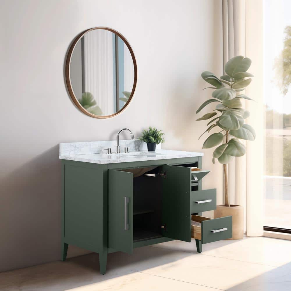 Vintage Green 42" Single Bathroom Vanity with Engineered Marble Top