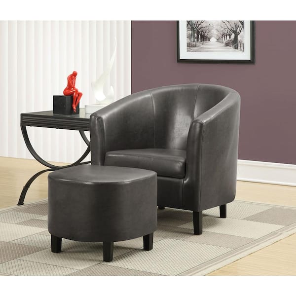 Monarch Specialties Charcoal Grey Arm Chair with Ottoman