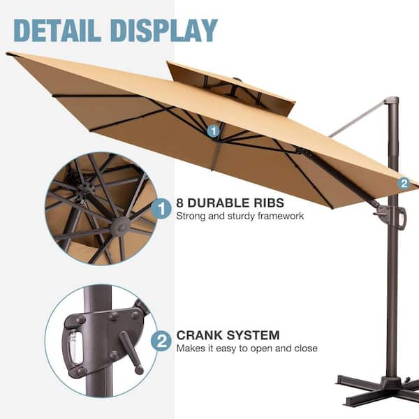 crank patio umbrella instructions CLOUDFLY 12 ft. x 9 ft. Aluminum Cantilever Patio Umbrella in Tan Brown  Outdoor Offset Umbrella w/ 300 lbs. Wheeled Pull Rod Base 60PU39UTAN