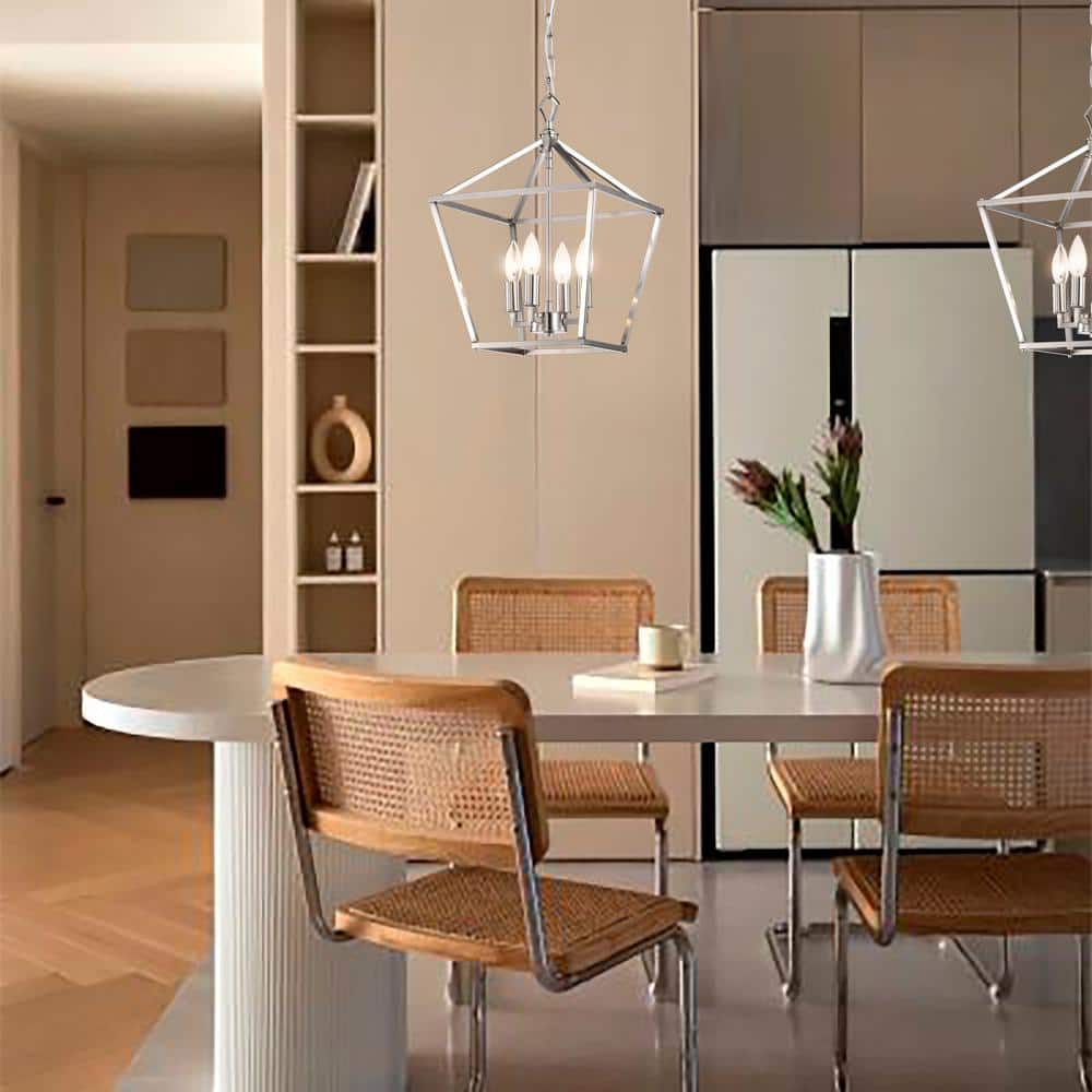 Modern Farmhouse 4-Light Brushed Nickel Lantern Pendant
