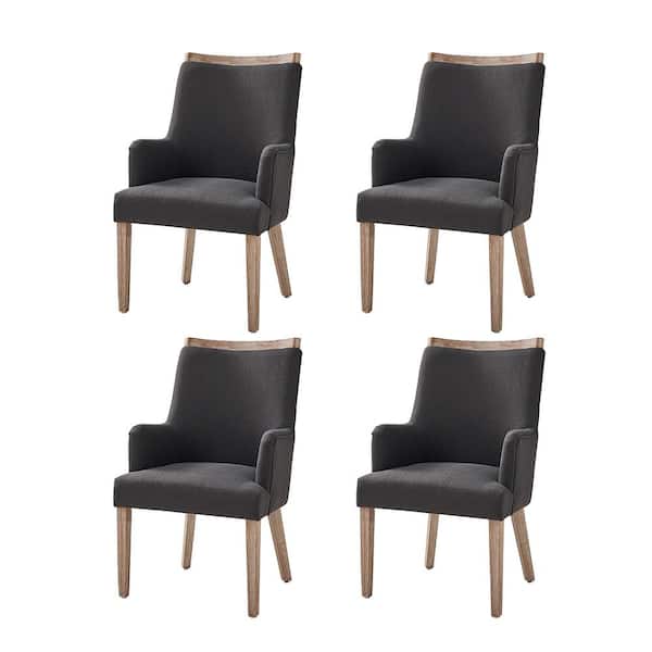 JAYDEN CREATION Borchard Charcoal Farmhouse Solid Wood Upholstered Dining Chair Set of 4