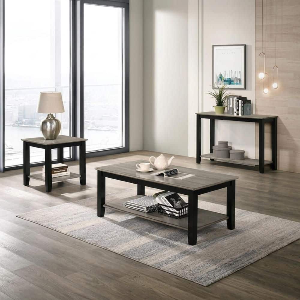 Brex 22 in. Gray/Black Square Wood End Table with Open Shelf price history on PriceWatchPro