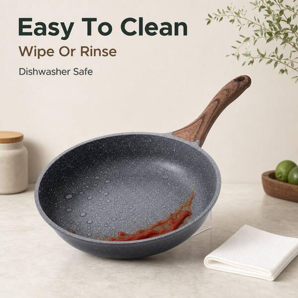 Numhew 9.5 in. Cast Aluminum Nonstick Frying Pan, Swiss Granite