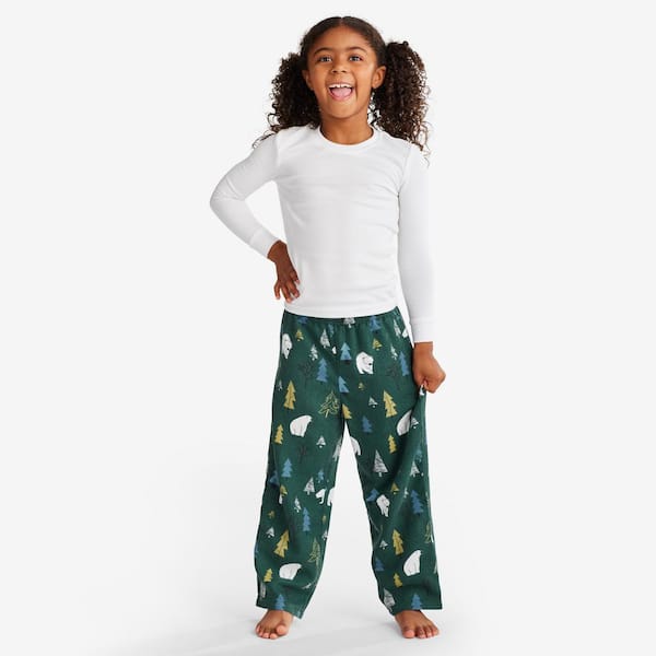 The Company Store Company Cotton Family Flannel Polar Bear Forest Kids 6/7  Forest Green Solid Top Pajama Set 60016 - The Home Depot