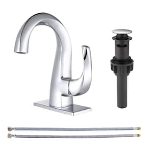 Single-Lever Handle Single-Hole Bathroom Faucet with Deckplate Included in Matte Black