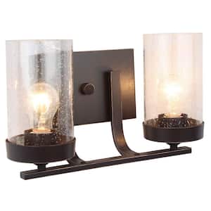 9 in. 2-Light Imperial Dark Brown Vanity Light with Clear Seedy Glass Shades