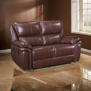 38.5 in. Pillow Top Arm Leather Rectangle Loveseat Recliner Sofa in Brown