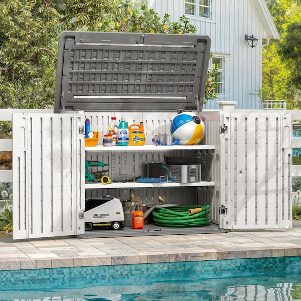 52 in. W x 28.3 in. D x 39 in. H White PE Horizontal Outdoor Storage Cabinet with 2-Pieces Shelves