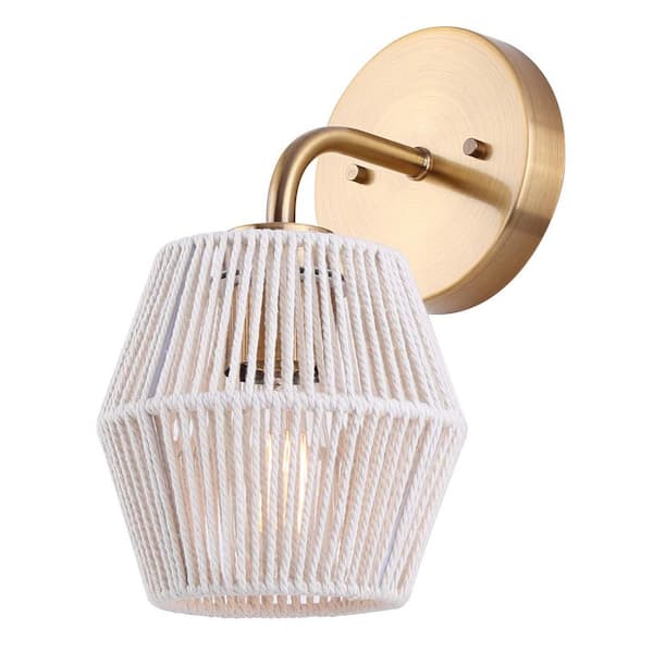 CANARM Willow 6 in. 1 Light Gold Vanity Light with White Natural Rope Shade