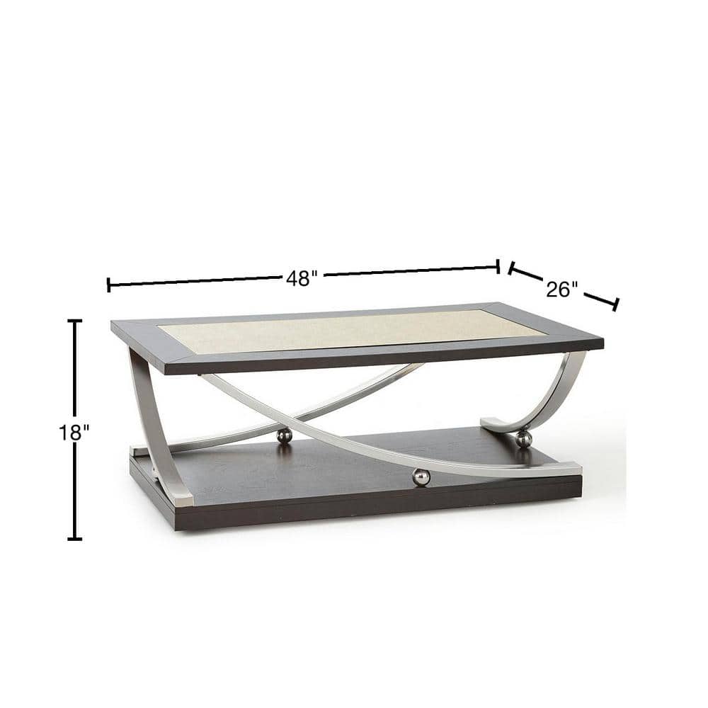 Ramsey Rectangular Ebony Birch and Steel Coffee Table with Mirrored Top