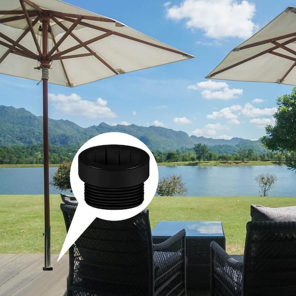 electric outlets snap on to patio umbrella poles Angel Sar Pool Umbrella Pole Stabilizer Adapter for Outdoor Patio Deck 1  3/4 in. Umbrellas Insert, Black (4-Pack) AVTT5185