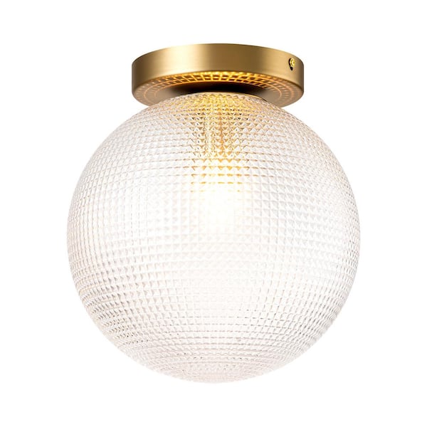 RRTYO Corder 9.8 in. 1-Light Gold Modern Bubble Flush Mount with Checkered Glass Globe Shade for Dining/Living Room Bedroom