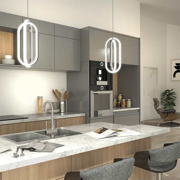 Arlo 24-Watt 1 Light Chrome Modern Integrated LED Mini Pendant Light Fixture for Kitchen Island