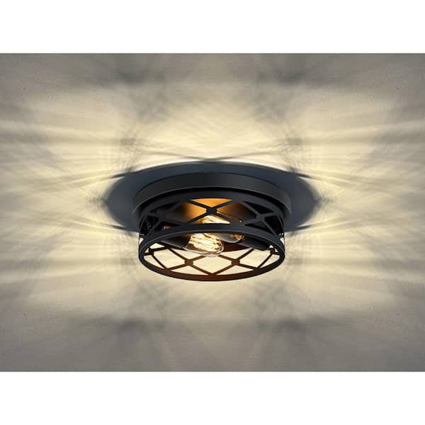 HKMGT 10.7 in. 2-Light Farmhouse Black Flush Mount Ceiling