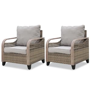 Patio Wicker Outdoor Lounge Chair with Gray Cushions(2 pack)