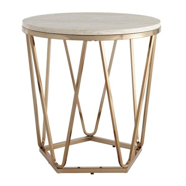 HomeRoots Amelia 22 in. W Champagne 23.25 in. HAMPAG Round Particle Board End Table with 1-Piece