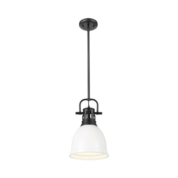 Golden Lighting - Duncan 14.25 in. 1 Light Matte Black Pendant Light with Matte White Shade