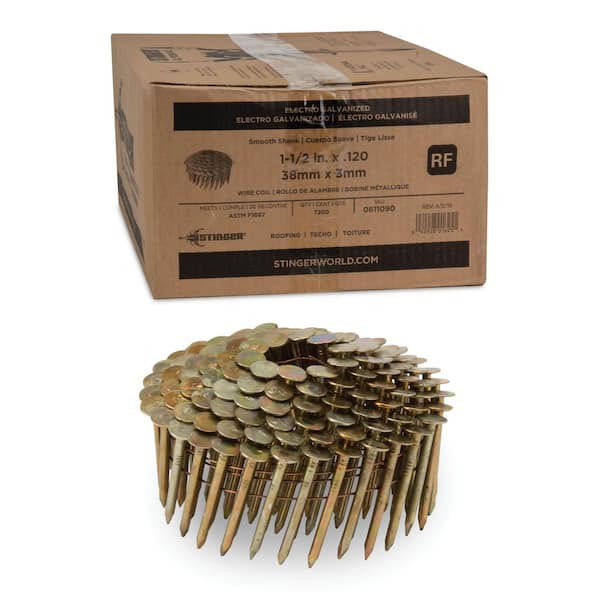 1-1/2 in. x 0.120-Gauge 15° Smooth Shank Electrogalvanized Wire Coil Collated Roofing Nails (7200-Pack)